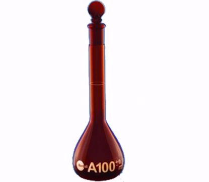 Amber Volumetric Flask with Interchangeable Solid Glass Stopper, Class A - 1000 ml