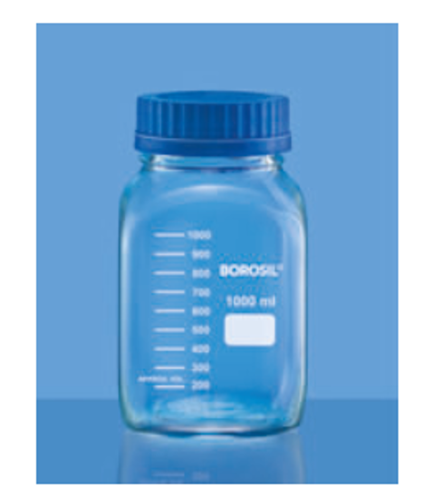 Wide Mouth Graduated Reagent Bottle with PP Screw Cap (GL 80) and PP Pouring Ring - 2000 ml	