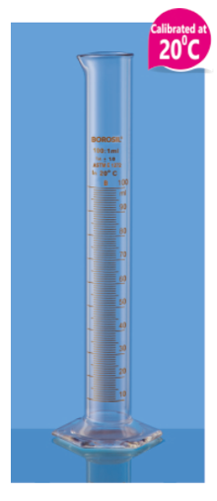 Cylinder Graduated, Single Metric Scale With Pour Out with Hexagonal Base, Class B - 100 ml	